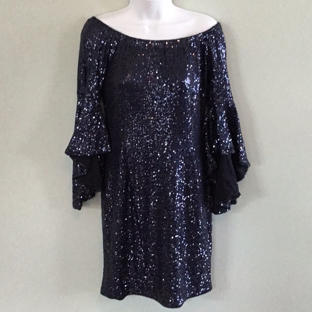Boston Proper Navy Blue Sequin Party Dress Size 8